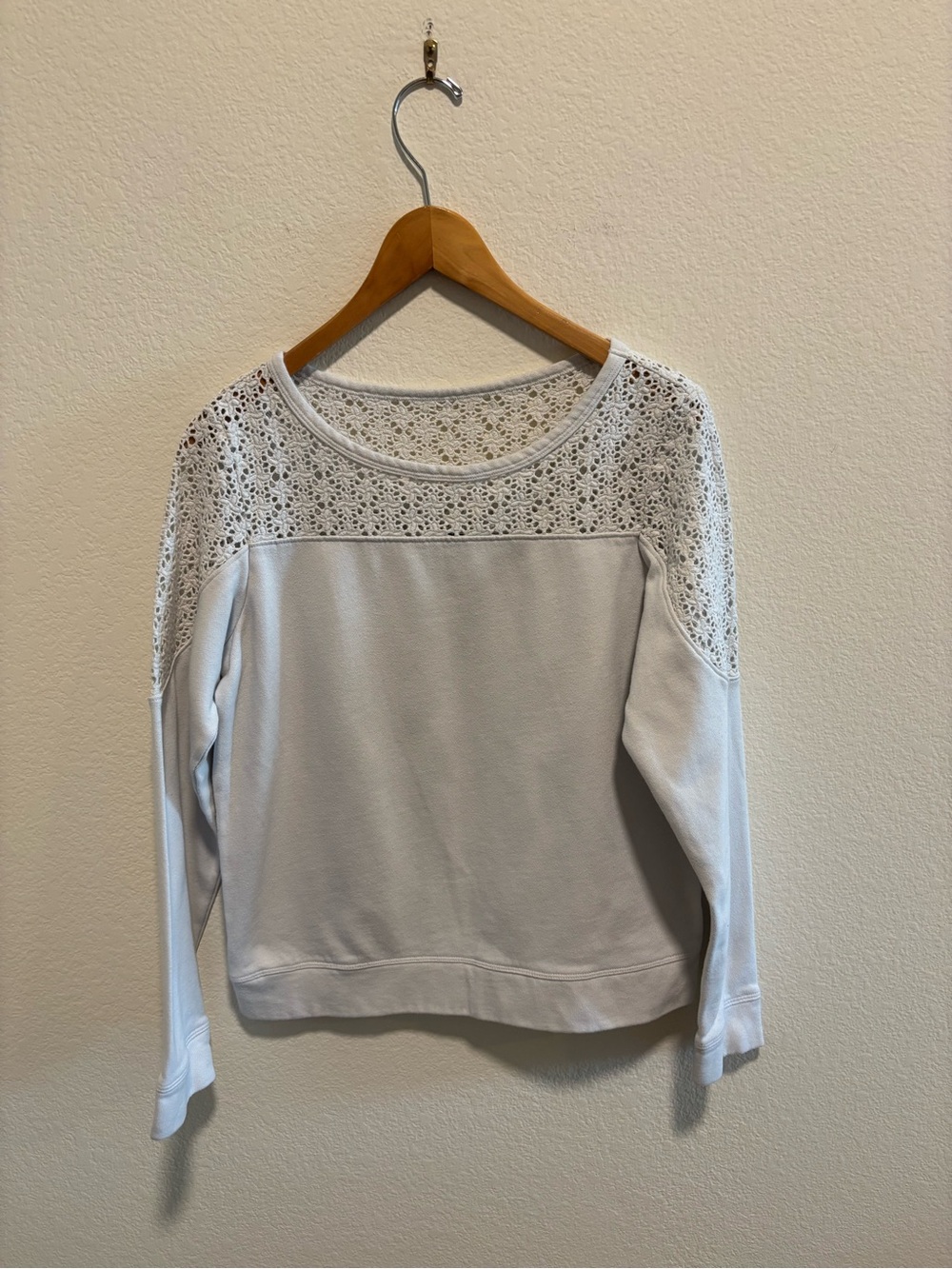 Express White Lace-Yoke Pullover Crewneck Sweatshirt